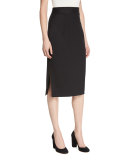 Italian Stretch-Wool Gabardine Pencil Skirt, Black