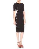 Short-Sleeve Side-Button Dress, Black