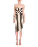 Strapless Wavy-Gingham Dress, Black/White