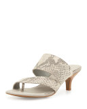 Ruge Asymmetric Snake-Embossed Thong Sandal, Stone