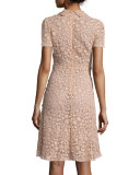 Short-Sleeve Macrame Dress, Nude
