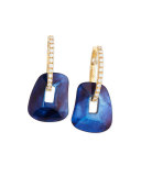 Diamond-Trimmed 18K Gold Puzzle Hoop Earrings, Blue/Black/White