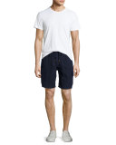 Solid Linen Cargo Shorts, Bleu Marine