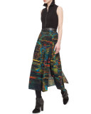 Printed-Skirt Sleeveless Midi Dress, Northern Lights
