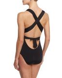 Garden Party Cross-Back One-Piece Swimsuit, Black