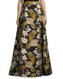 Paisley Embroidered Ball Skirt, Black/Gold