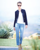 Suede Zip-Front Jacket, Midnight Blue