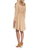 Nikita Belted Fox-Collar Dress Coat, Camel