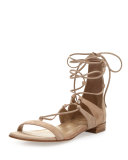 Tie-Up Suede Flat Gladiator Sandal, Beach