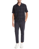 Plaid Short-Sleeve Cabana Shirt, Black