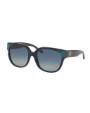 Square Notched-Trim Sunglasses, Navy