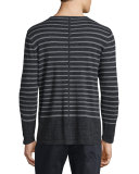 Sporty Jaspe Striped Long-Sleeve Crewneck, Heathered Black