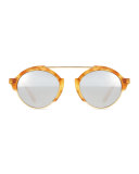 Milan III Round Sunglasses, Amber/Silver