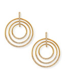 18k Moderne 3-Ring Pave Diamond Earrings, 1 1/2"