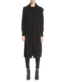 Embroidered Long Cashmere Cape, Navy