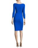 Brestyn 3/4-Sleeve Bow-Trim Cocktail Dress, Cobalt