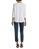 Rolled-Sleeve Draped Linen Tee