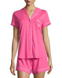"Shhh!" two-piece shorty pajama set, pink swirl