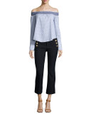 Off-the-Shoulder Boxy Polka-Dot Top, Oxford