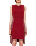 Leather-Panel Side-Zip Sleeveless Dress, Miracle Berry
