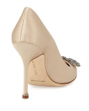 Hangisi Crystal-Buckle Satin 105mm Pump, Champagne