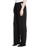 Elastic-Waist Wide-Leg Pants, Black/White