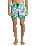 Moorea Happy Penguin-Print Swim Trunks