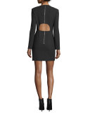 Rudi Long-Sleeve Crepe Open-Back Sheath Dress, Black