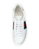 New Ace Leather Low-Top Sneaker, White/Red/Green