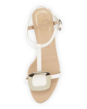 Chips Leather T-Strap Sandal, Off White