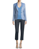 Double Flap-Pocket One-Button Blazer, Blue