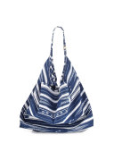 Striped Canvas Beach Tote Bag, Designer Jeans Blue