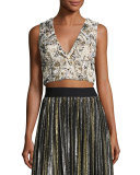 Sleeveless Beaded Crop Top, Multicolor