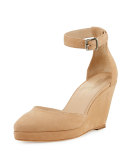 Jules Suede Low-Wedge Sandal, Nude