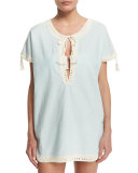 Nerano Crocheted Linen Tunic Coverup with Tassels