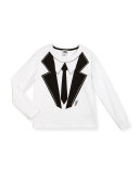 Long-Sleeve Suit & Tie Jersey Tee, White, Size 2-5
