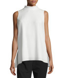 Ellen High-Neck Trapeze Blouse, Cloud 