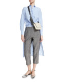 Striped Pleat-Front Pants, Gray