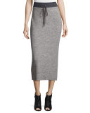 Ribbed Drawstring Midi Skirt, Heather Gray
