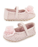 Laser-Cut Leather Mary Jane Flat, Pink, Toddler