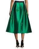 Embroidered Midi Ball Skirt, Emerald