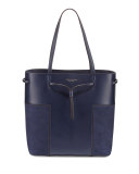 Block-T Leather Bucket Tote Bag, True Navy