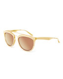 Volunteers Square Metal-Bridge Sunglasses, Cream/Horn