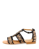 Iris Snakeskin Ankle Flat, Nude/Nero 