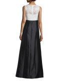 Sleeveless Lace-Bodice Colorblock Gown 