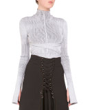 Turtleneck Crisscross Bandage-Waist Top, White/Black