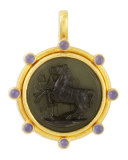 Ancient Horse 19k Gold Intaglio Pendant, Smoke