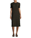 Ray Short-Sleeve Lace Midi Dress, Black/Yellow