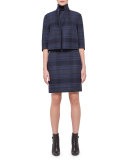 Emma Reversible Solid/Plaid Cocoon Jacket, Blue Jay/Starling