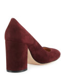 Suede 85mm Chunky-Heel Pump, Burgundy